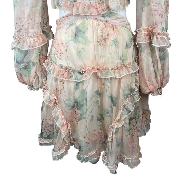 Guilty of Glam Floral Cutout Lace Up Mini Dress Blush Pink Ruffles Date Night S - Picture 7 of 12